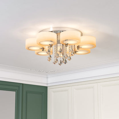 Ceiling Light Semi - Flush Mount, Cylindrical Acrylic Lampshades, Crystal Drops - House Comfort