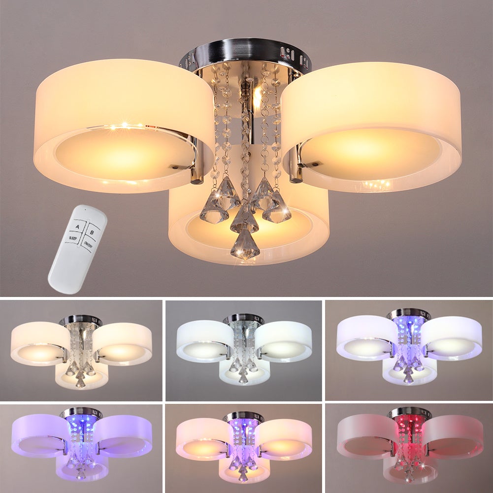 Ceiling Light Semi - Flush Mount, Cylindrical Acrylic Lampshades, Crystal Drops - House Comfort