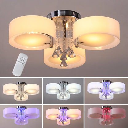 Ceiling Light Semi - Flush Mount, Cylindrical Acrylic Lampshades, Crystal Drops - House Comfort