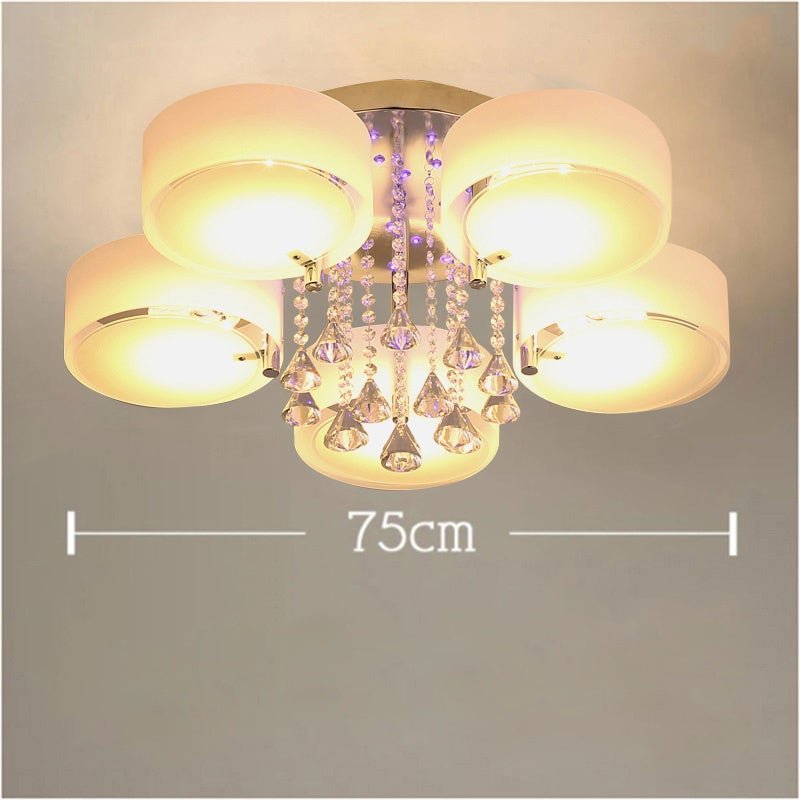Ceiling Light Semi - Flush Mount, Cylindrical Acrylic Lampshades, Crystal Drops - House Comfort