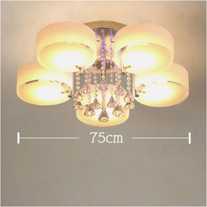 Ceiling Light Semi - Flush Mount, Cylindrical Acrylic Lampshades, Crystal Drops - House Comfort