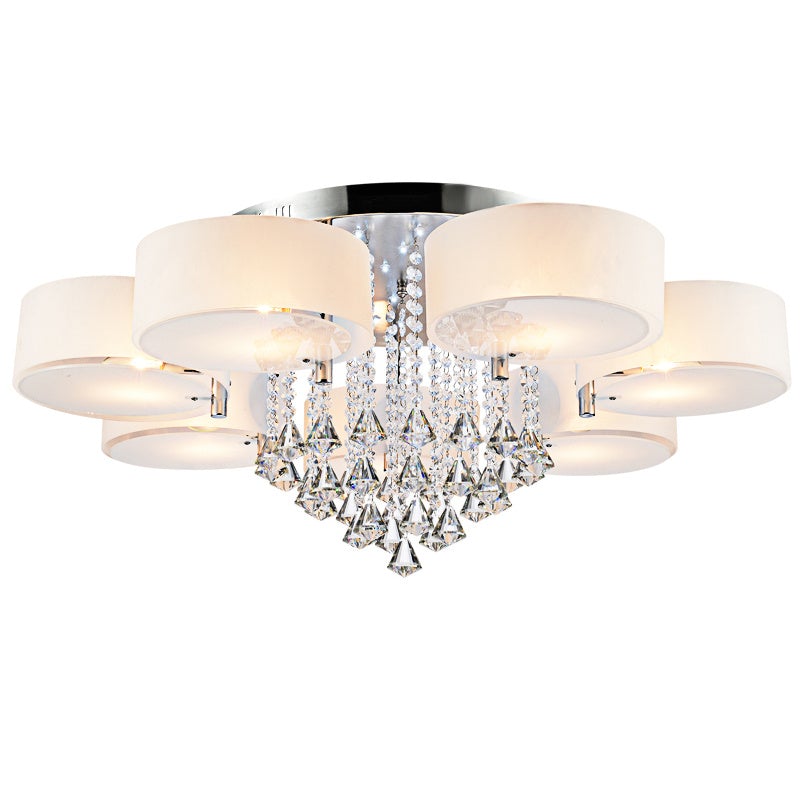 Ceiling Light Semi - Flush Mount, Cylindrical Acrylic Lampshades, Crystal Drops - House Comfort