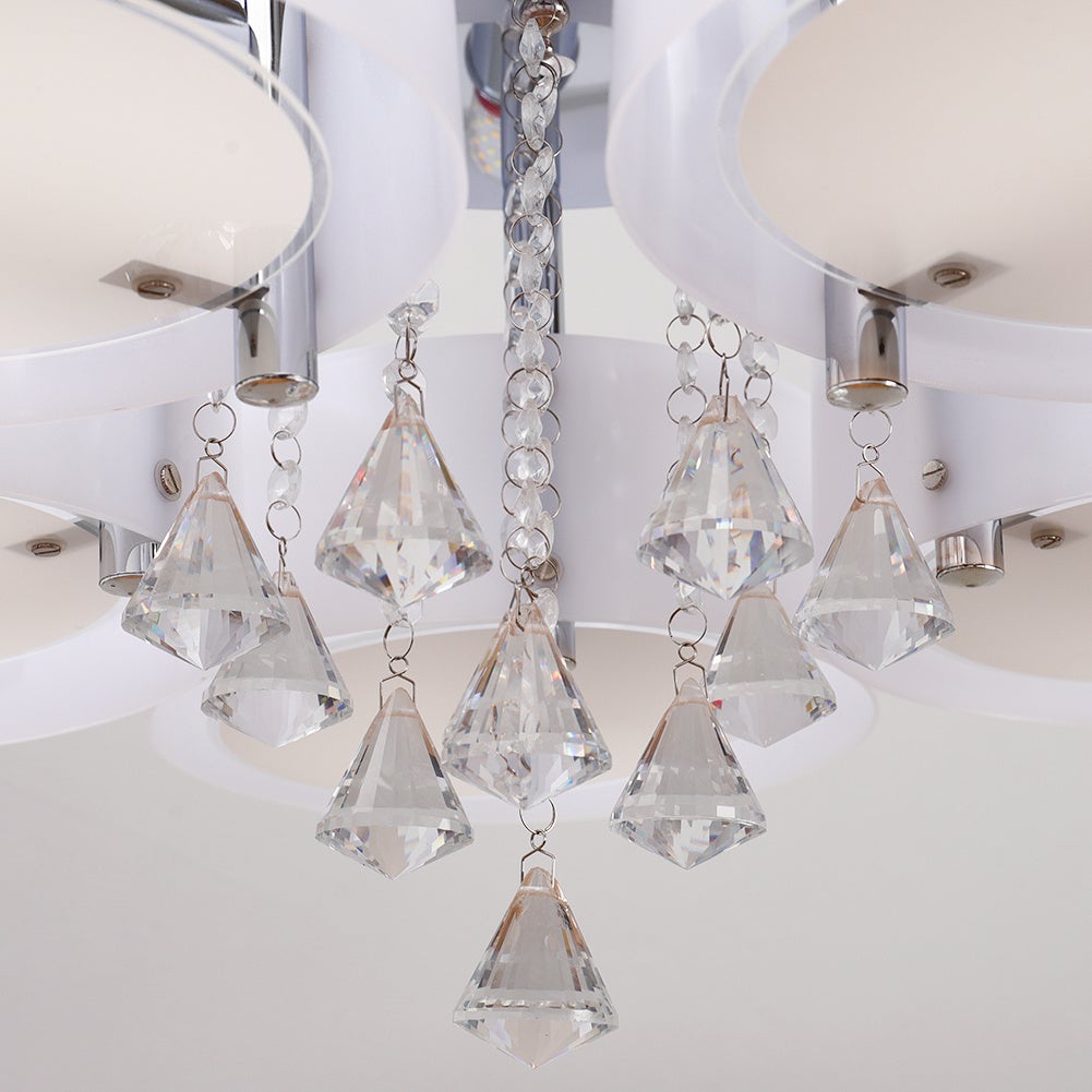 Ceiling Light Semi - Flush Mount, Cylindrical Acrylic Lampshades, Crystal Drops - House Comfort