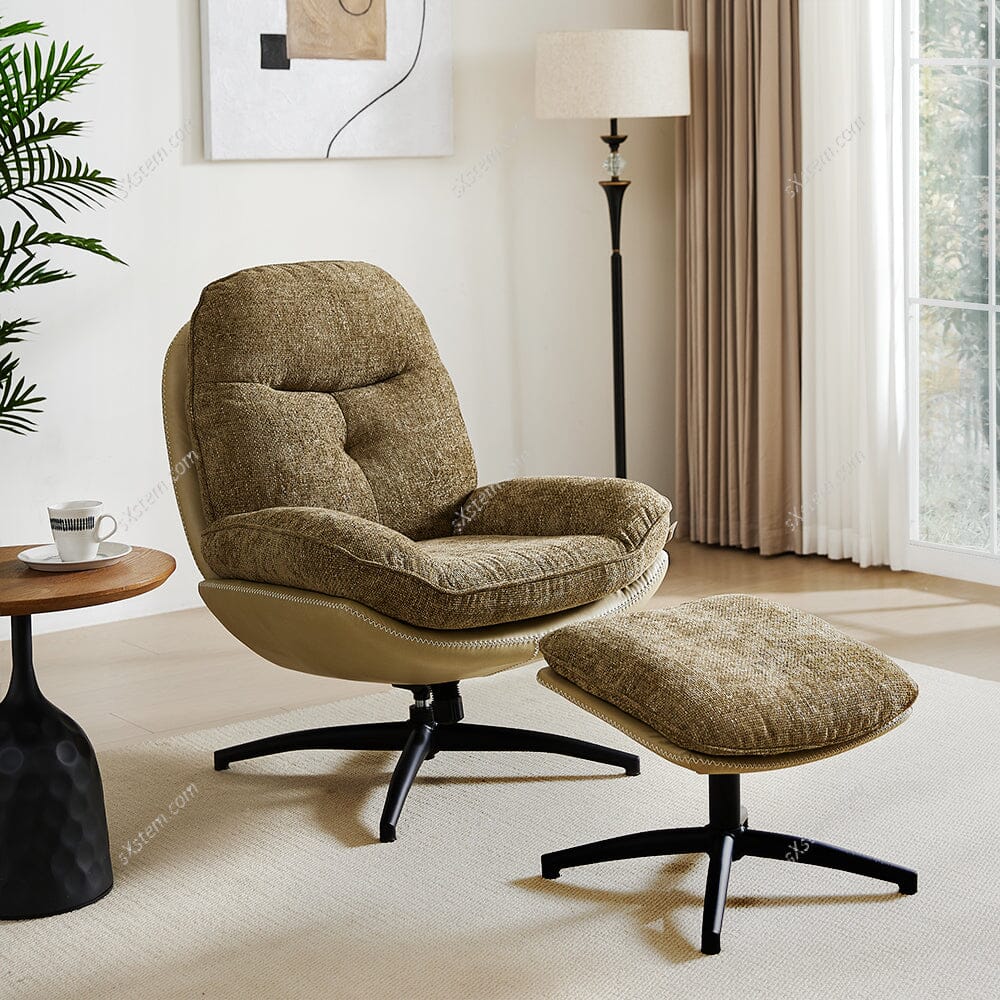 Chenille Lounge Chair with Footstool - House Comfort