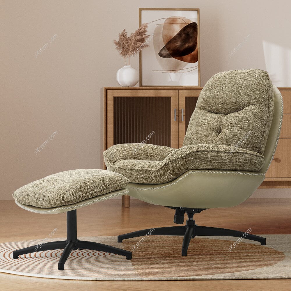 Chenille Lounge Chair with Footstool - House Comfort