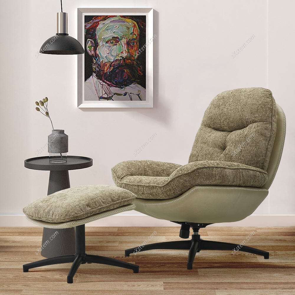 Chenille Lounge Chair with Footstool - House Comfort