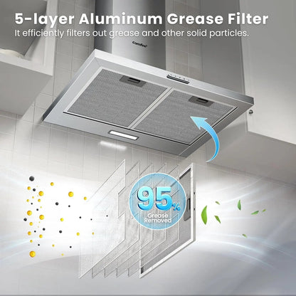 Class A+ 60cm Chimney Cooker Range Hood Kitchen Extractor with 3 - Speed Modes - House Comfort