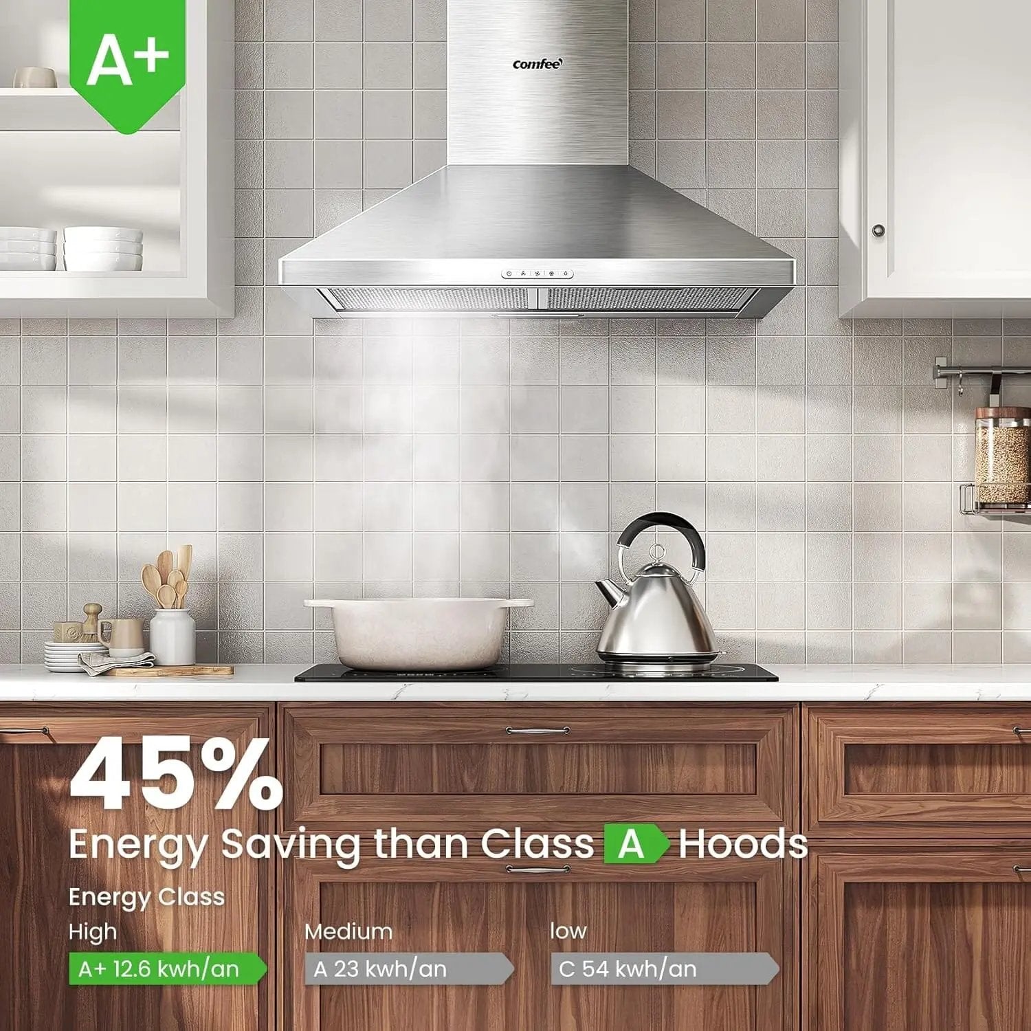 Class A+ 60cm Chimney Cooker Range Hood Kitchen Extractor with 3 - Speed Modes - House Comfort