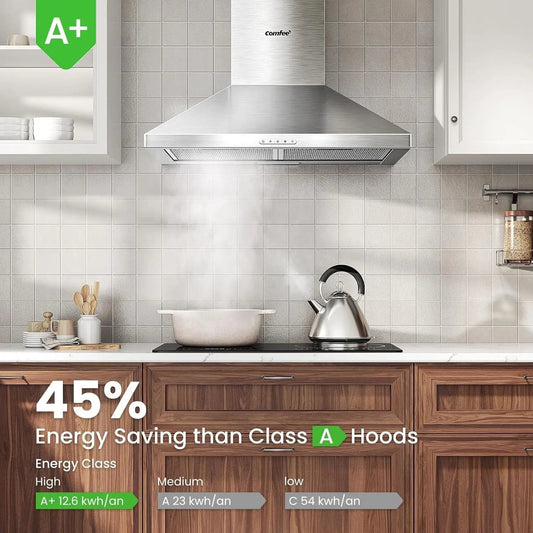 Class A+ 60cm Chimney Cooker Range Hood Kitchen Extractor with 3 - Speed Modes - House Comfort