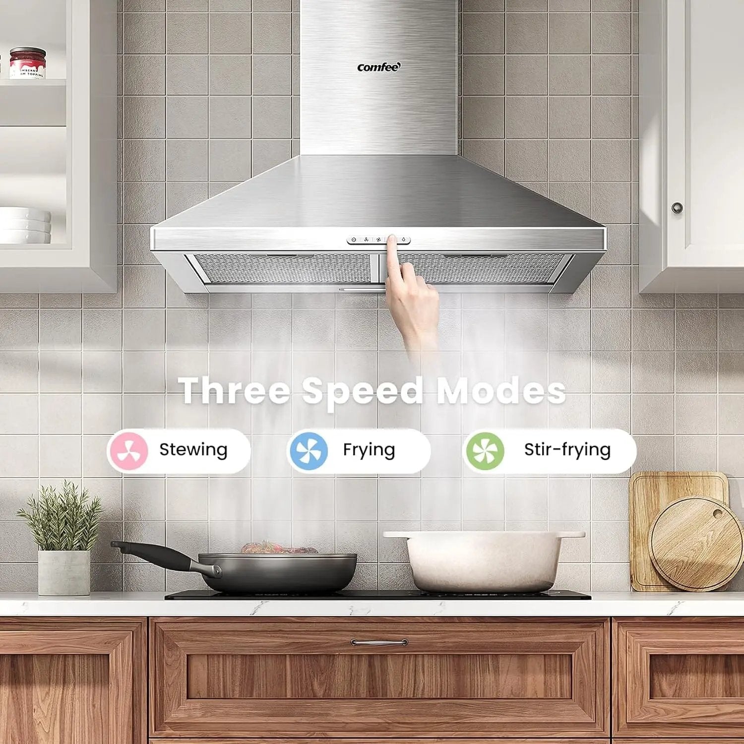 Class A+ 60cm Chimney Cooker Range Hood Kitchen Extractor with 3 - Speed Modes - House Comfort