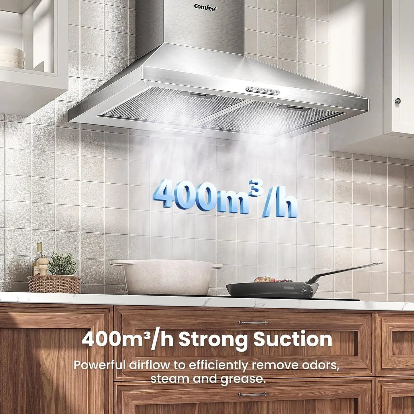 Class A+ 60cm Chimney Cooker Range Hood Kitchen Extractor with 3 - Speed Modes - House Comfort