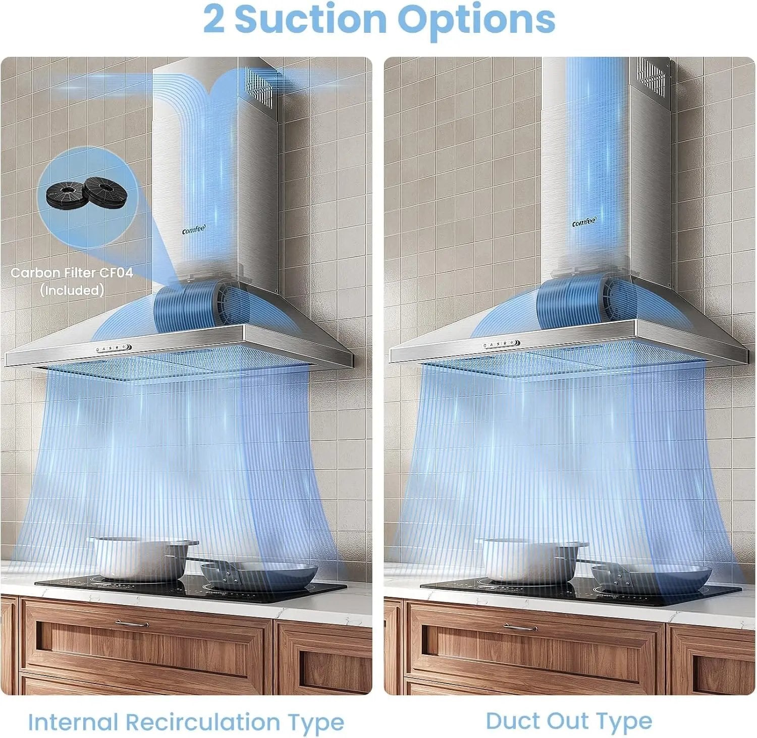 Class A+ 60cm Chimney Cooker Range Hood Kitchen Extractor with 3 - Speed Modes - House Comfort