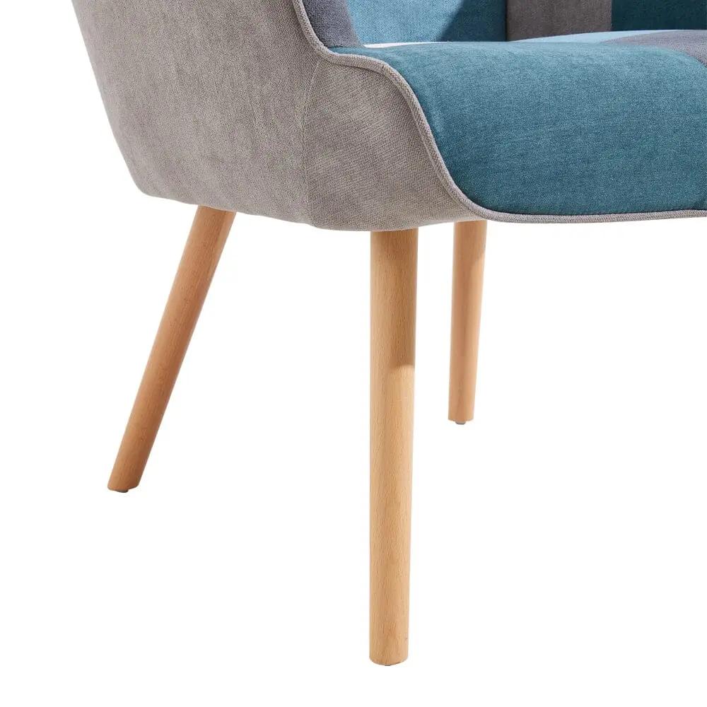 Colour Block Upholstered Wingback Armchair with Footstool - House Comfort
