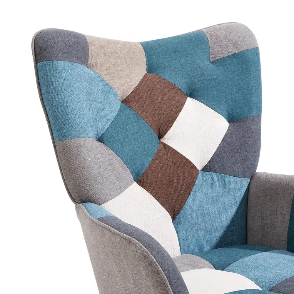 Colour Block Upholstered Wingback Armchair with Footstool - House Comfort