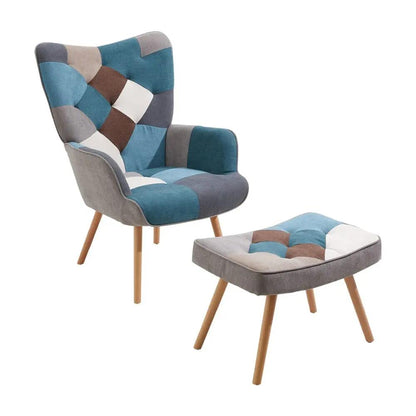 Colour Block Upholstered Wingback Armchair with Footstool - House Comfort