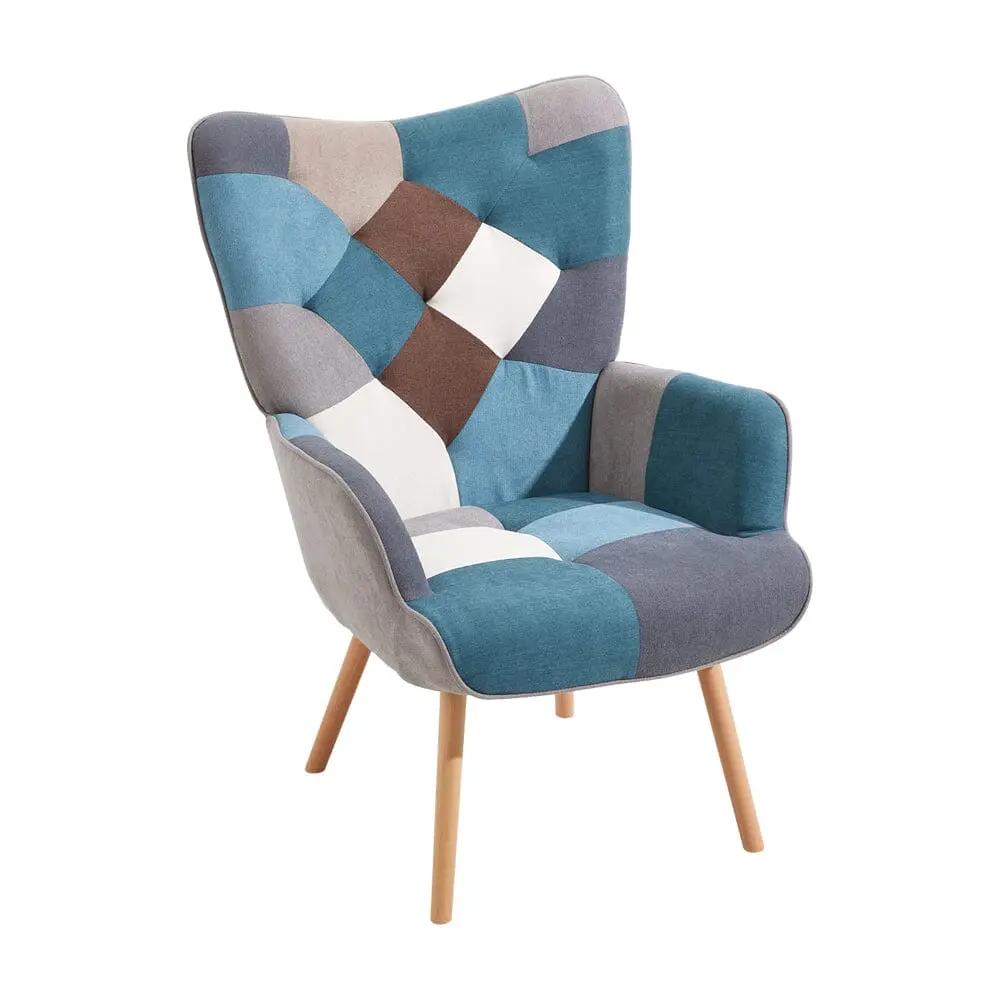 Colour Block Upholstered Wingback Armchair with Footstool - House Comfort