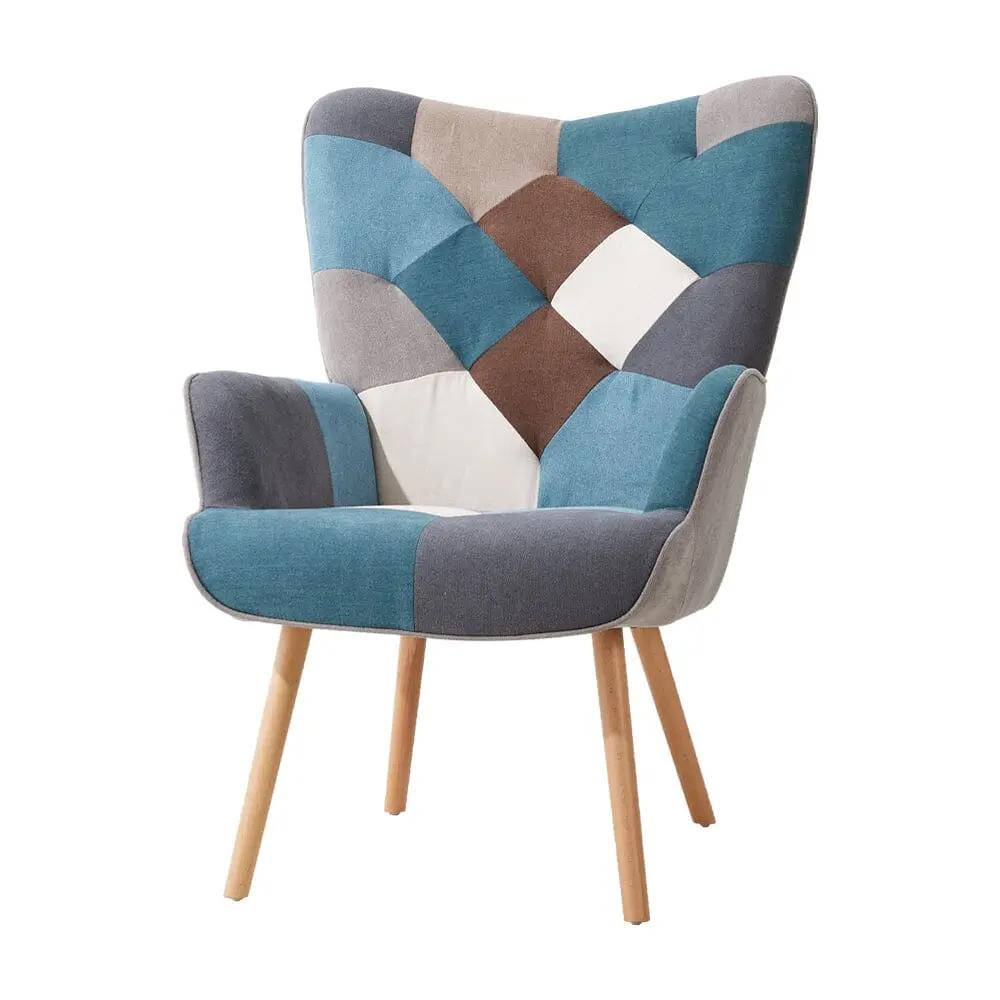 Colour Block Upholstered Wingback Armchair with Footstool - House Comfort