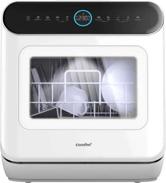 COMFEE 6L White Compact Countertop Dishwasher with LED Display and 6 Place Settings - House Comfort