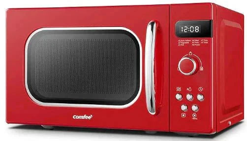 COMFEE 800W 20L Retro Microwave Oven with LED Display Red/Cream/Pastel Green - House Comfort