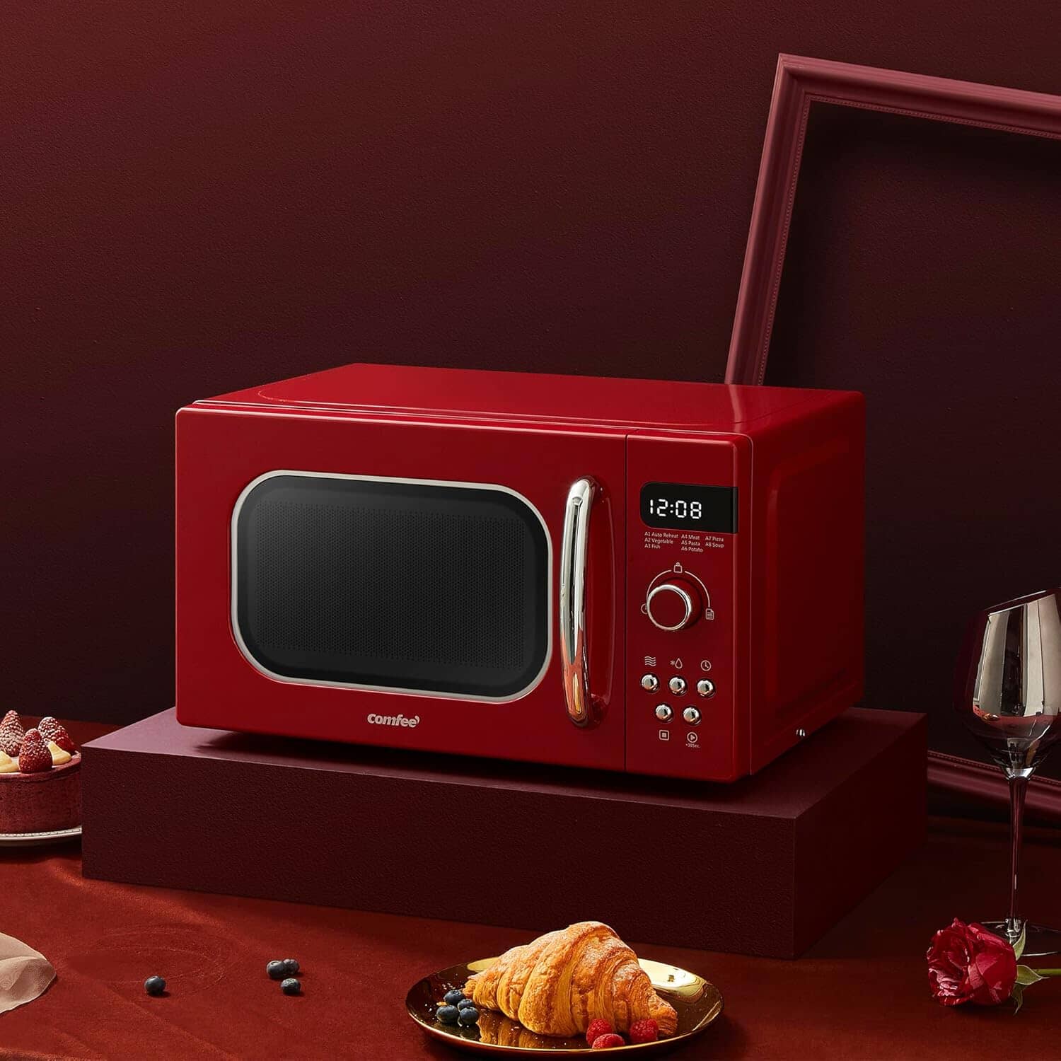 COMFEE 800W 20L Retro Microwave Oven with LED Display Red/Cream/Pastel Green - House Comfort