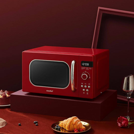 COMFEE 800W 20L Retro Microwave Oven with LED Display Red/Cream/Pastel Green - House Comfort