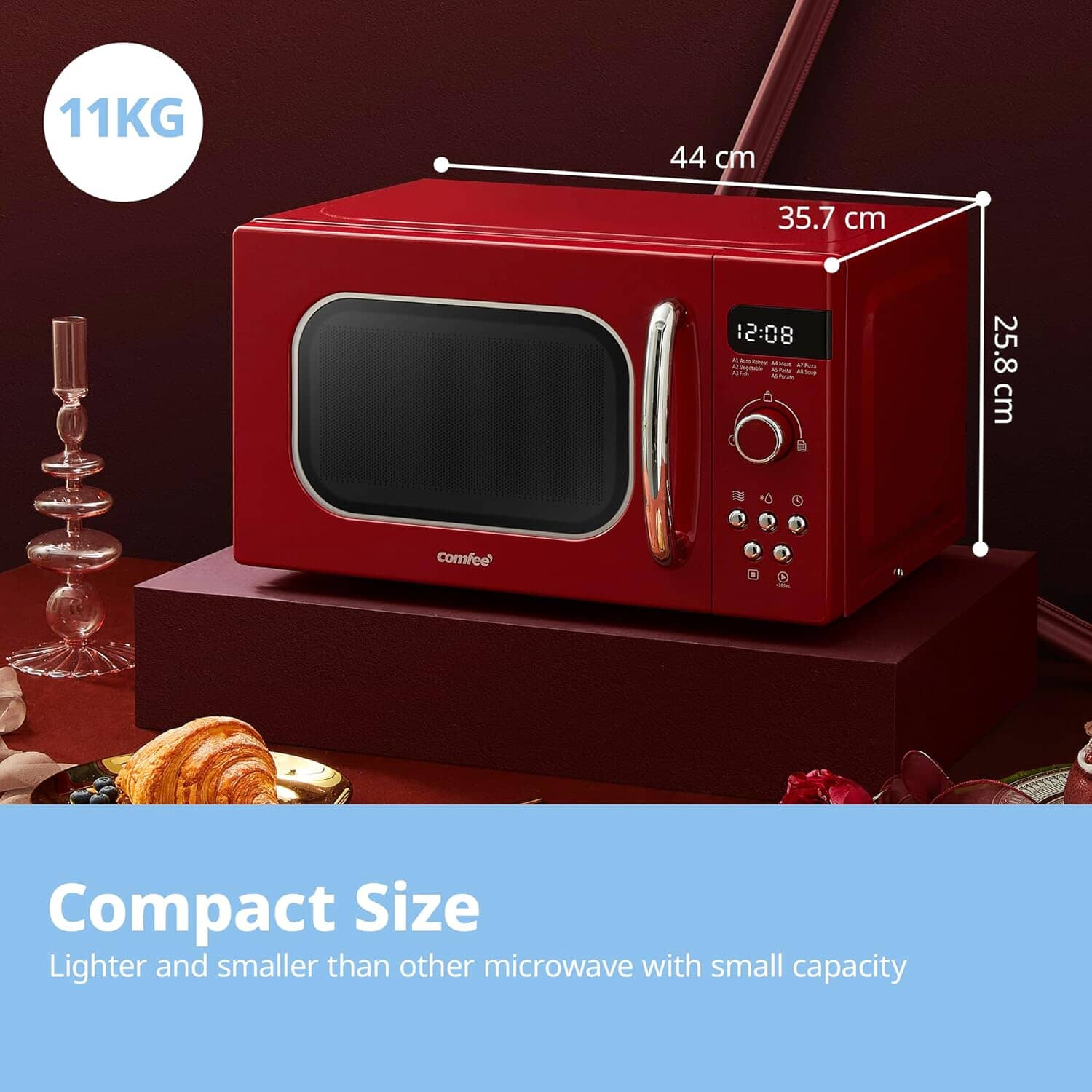 COMFEE 800W 20L Retro Microwave Oven with LED Display Red/Cream/Pastel Green - House Comfort