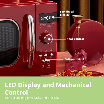 COMFEE 800W 20L Retro Microwave Oven with LED Display Red/Cream/Pastel Green - House Comfort