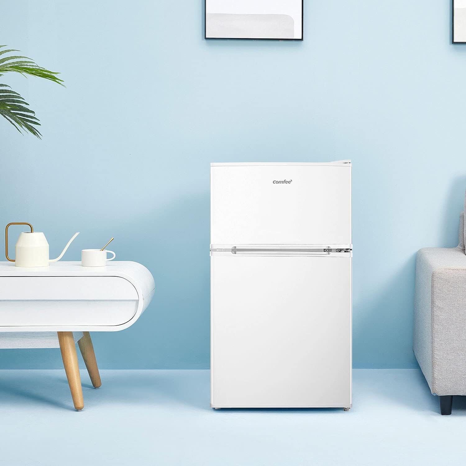 COMFEE 87L White/Black Under Counter Fridge Freezer with Adjustable Thermostat - House Comfort