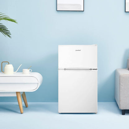 COMFEE 87L White/Black Under Counter Fridge Freezer with Adjustable Thermostat - House Comfort