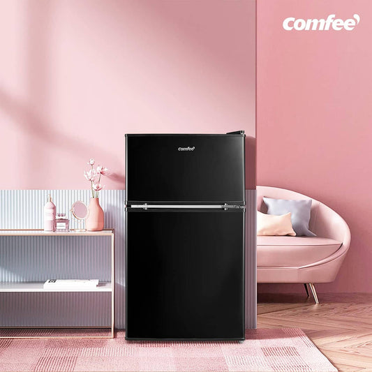 COMFEE 87L White/Black Under Counter Fridge Freezer with Adjustable Thermostat - House Comfort