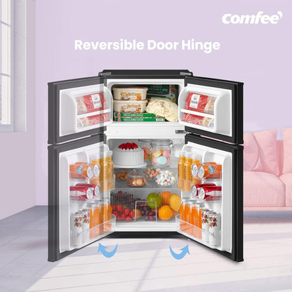 COMFEE 87L White/Black Under Counter Fridge Freezer with Adjustable Thermostat - House Comfort