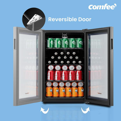 COMFEE 93L Black Compact Drinks Fridge with Adjustable Shelves and LED Light - House Comfort