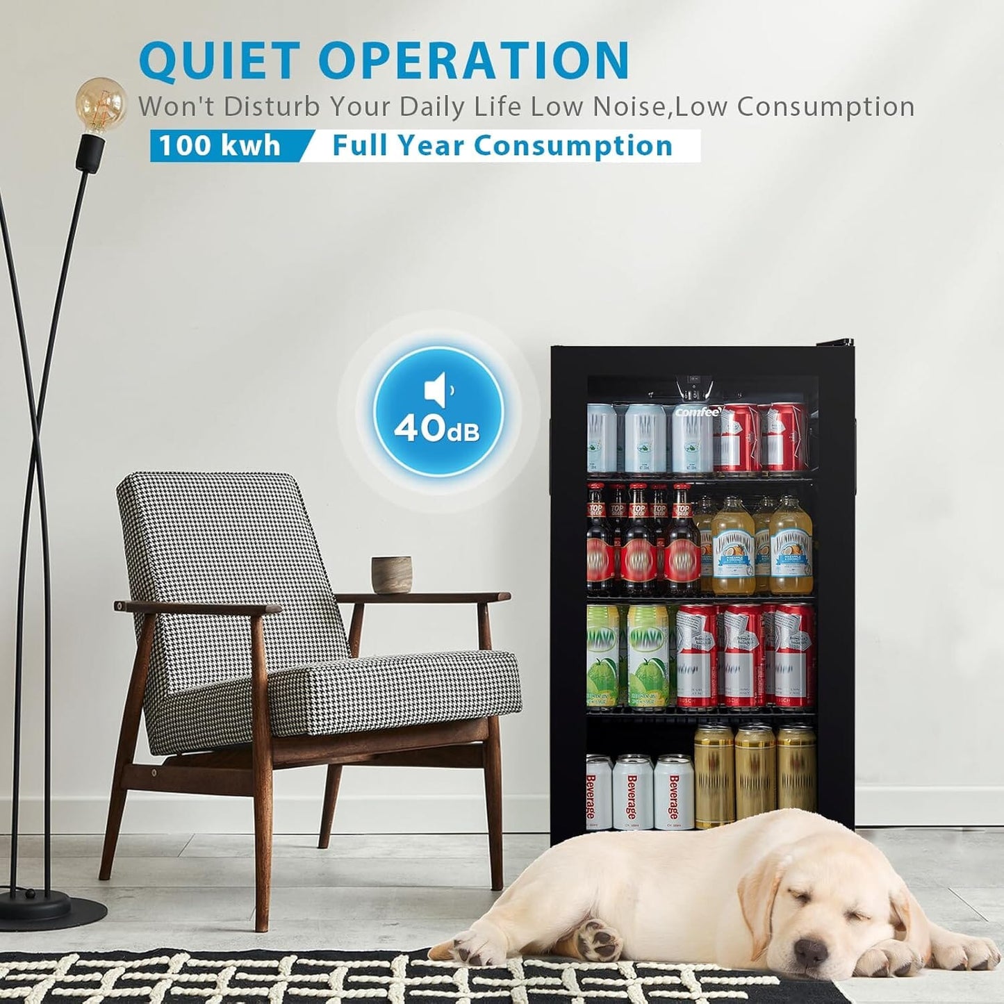 COMFEE 93L Black Compact Drinks Fridge with Adjustable Shelves and LED Light - House Comfort