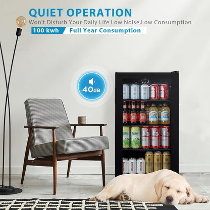 COMFEE 93L Black Compact Drinks Fridge with Adjustable Shelves and LED Light - House Comfort