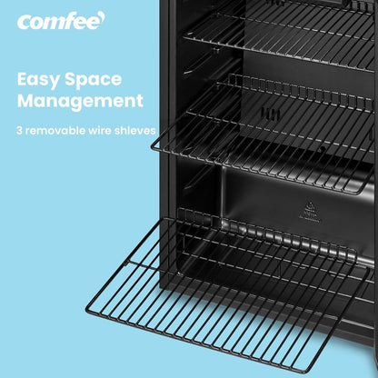 COMFEE 93L Black Compact Drinks Fridge with Adjustable Shelves and LED Light - House Comfort