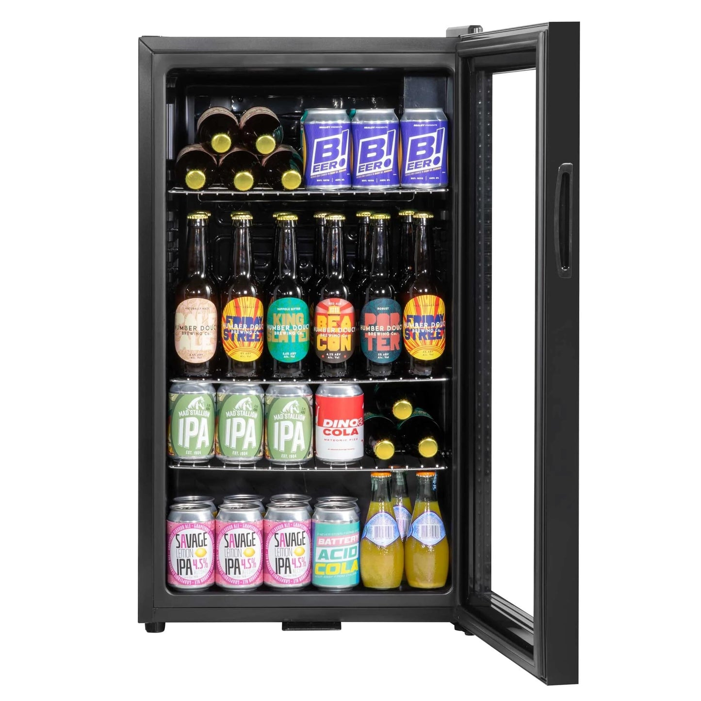 COMFEE 93L Black Compact Drinks Fridge with Adjustable Shelves and LED Light - House Comfort