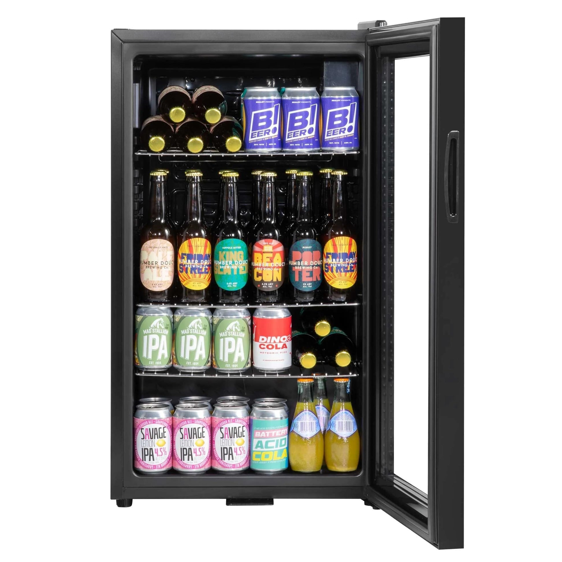 COMFEE 93L Black Compact Drinks Fridge with Adjustable Shelves and LED Light - House Comfort