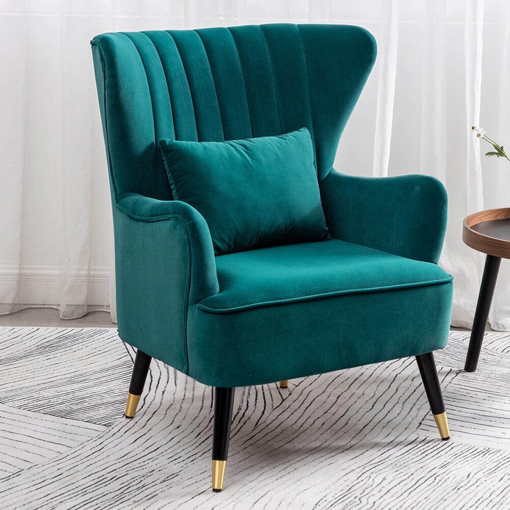 Comfortable Velvet Wingback Armchair with Cushion - House Comfort