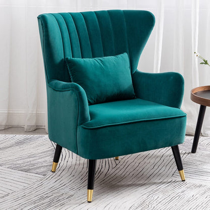 Comfortable Velvet Wingback Armchair with Cushion - House Comfort