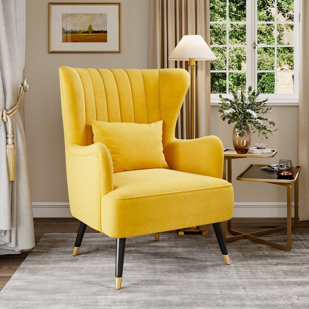 Comfortable Velvet Wingback Armchair with Cushion - House Comfort