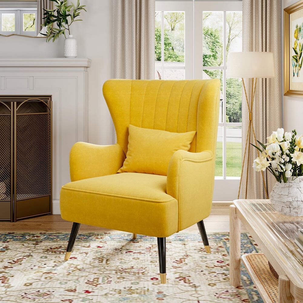 Comfortable Velvet Wingback Armchair with Cushion - House Comfort