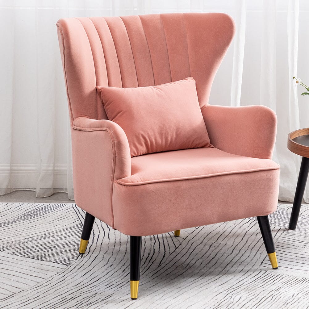 Comfortable Velvet Wingback Armchair with Cushion - House Comfort