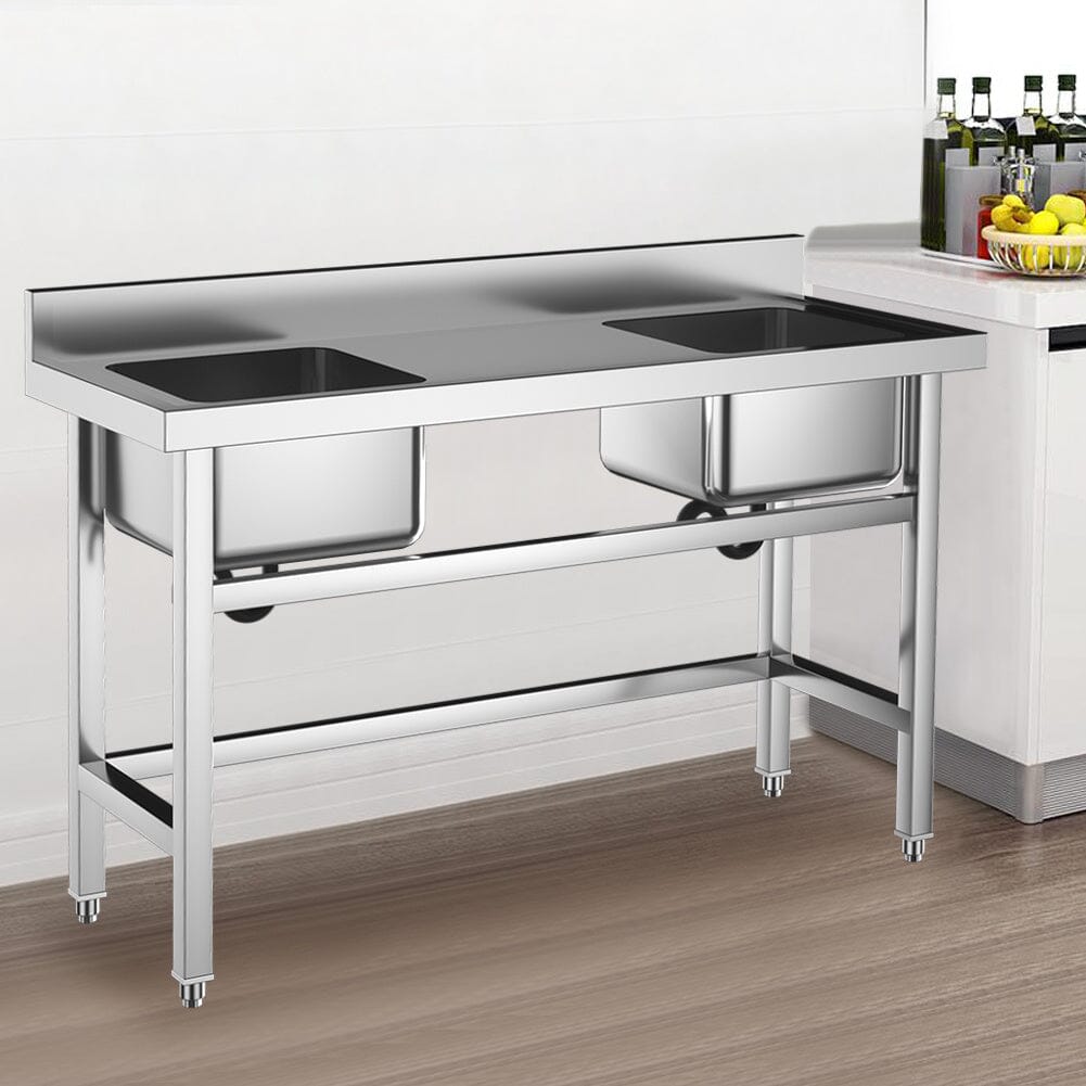 Commercial Kitchen Sink 2 Compartment Stainless Steel with Left Drainboard - House Comfort