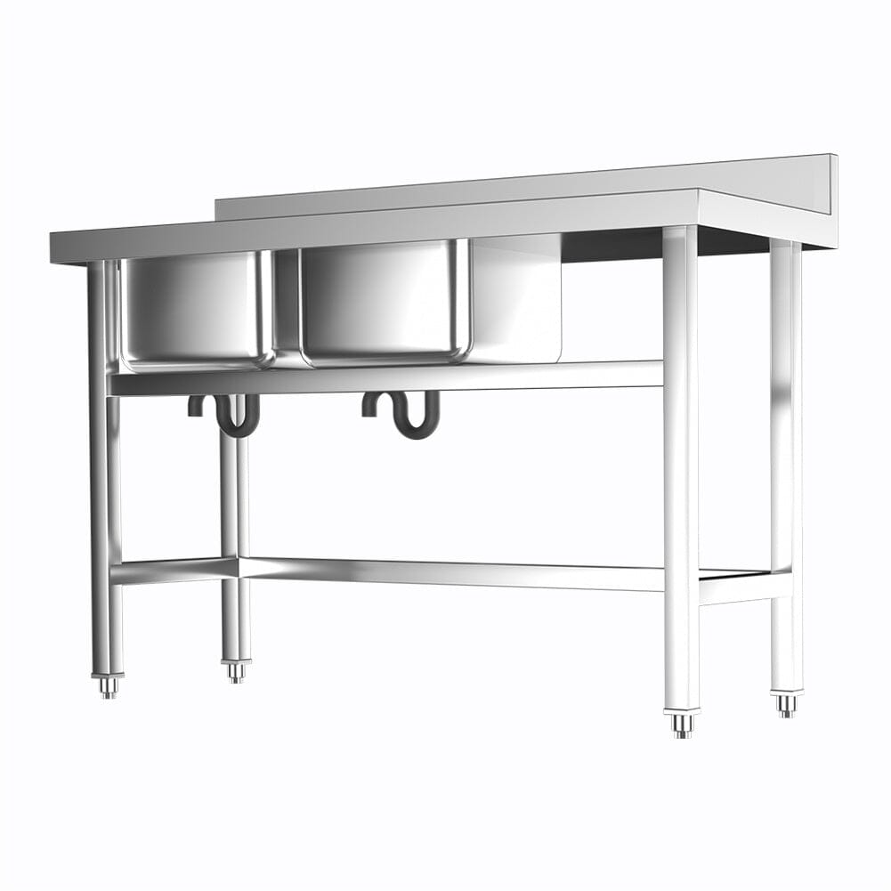 Commercial Kitchen Sink 2 Compartment Stainless Steel with Left Drainboard - House Comfort