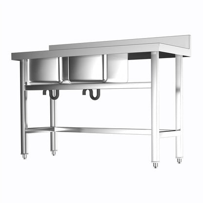 Commercial Kitchen Sink 2 Compartment Stainless Steel with Left Drainboard - House Comfort