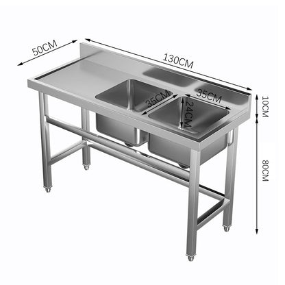 Commercial Kitchen Sink 2 Compartment Stainless Steel with Left Drainboard - House Comfort
