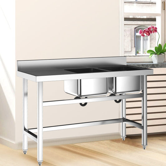 Commercial Kitchen Sink 2 Compartment Stainless Steel with Left Drainboard - House Comfort