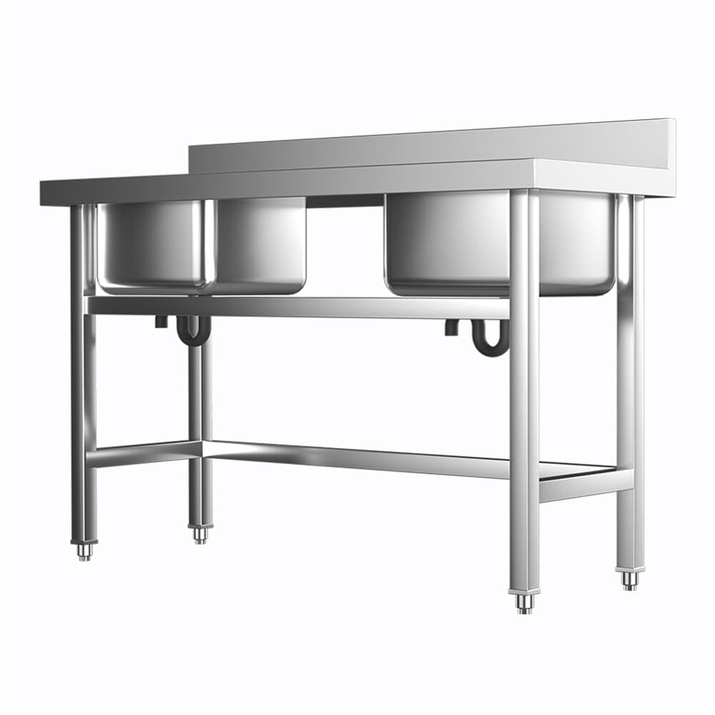 Commercial Kitchen Sink 2 Compartment Stainless Steel with Left Drainboard - House Comfort