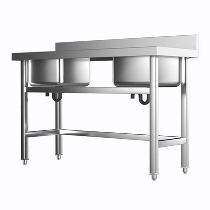 Commercial Kitchen Sink 2 Compartment Stainless Steel with Left Drainboard - House Comfort