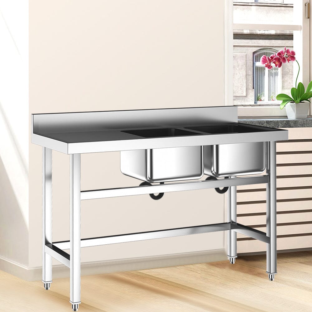 Commercial Kitchen Sink 2 Compartment Stainless Steel with Left Drainboard - House Comfort